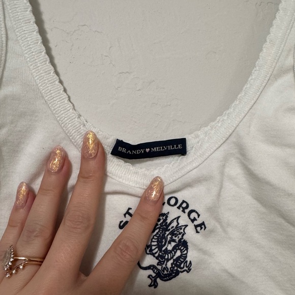 Brandy Melville One Size St. George Dragon Tank Top Crop White Blue Letters - Picture 2 of 2